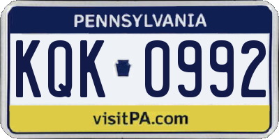 PA license plate KQK0992