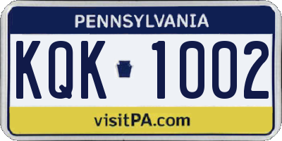 PA license plate KQK1002