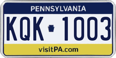 PA license plate KQK1003