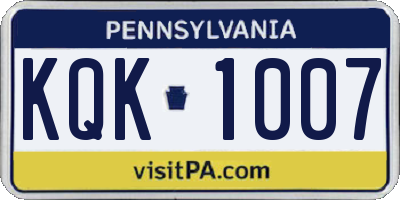 PA license plate KQK1007