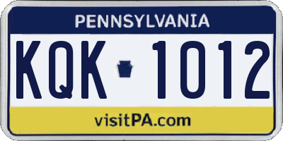 PA license plate KQK1012