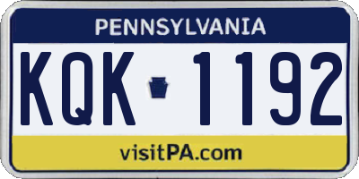 PA license plate KQK1192