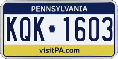 PA license plate KQK1603