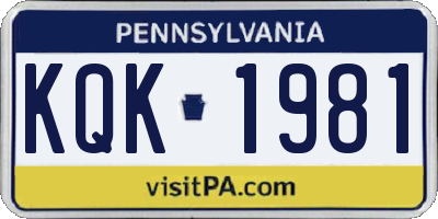 PA license plate KQK1981