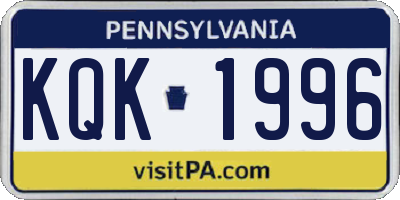 PA license plate KQK1996