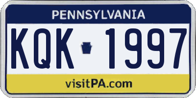 PA license plate KQK1997