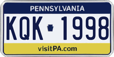 PA license plate KQK1998