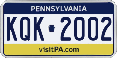 PA license plate KQK2002