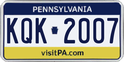 PA license plate KQK2007