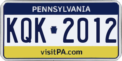 PA license plate KQK2012