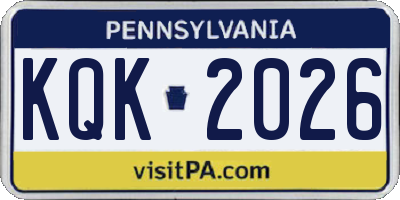 PA license plate KQK2026