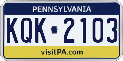 PA license plate KQK2103