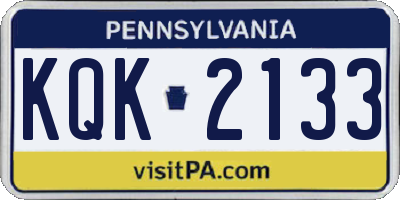 PA license plate KQK2133