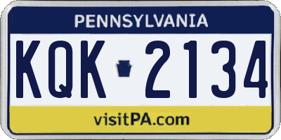 PA license plate KQK2134