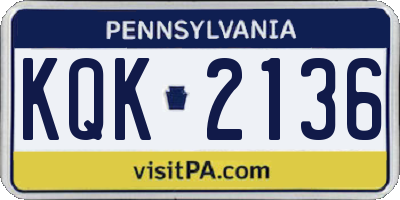 PA license plate KQK2136