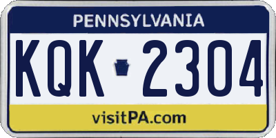 PA license plate KQK2304