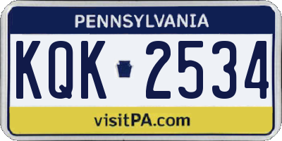 PA license plate KQK2534