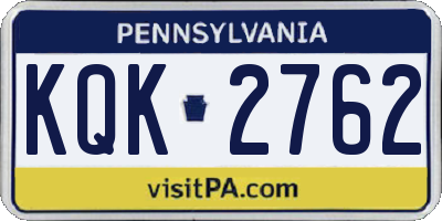 PA license plate KQK2762