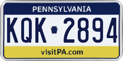PA license plate KQK2894
