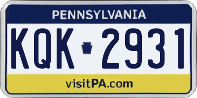 PA license plate KQK2931