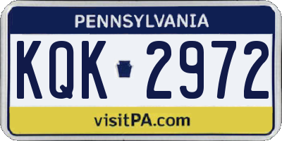 PA license plate KQK2972