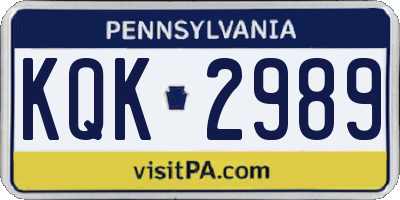 PA license plate KQK2989