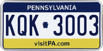 PA license plate KQK3003