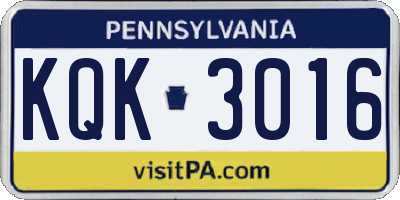 PA license plate KQK3016