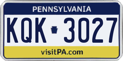 PA license plate KQK3027