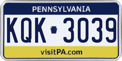 PA license plate KQK3039