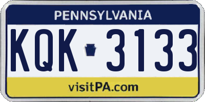 PA license plate KQK3133