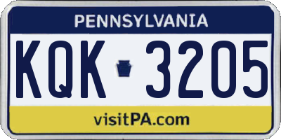 PA license plate KQK3205