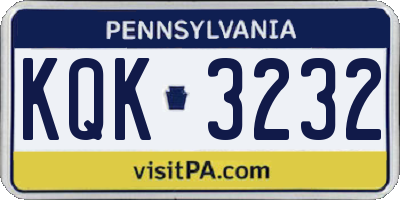 PA license plate KQK3232