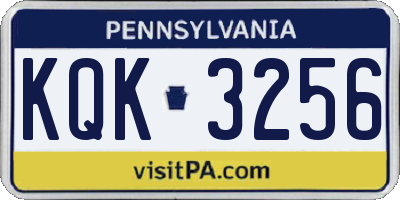 PA license plate KQK3256