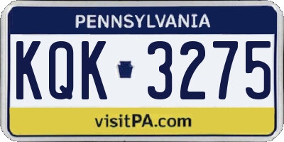 PA license plate KQK3275