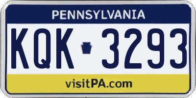 PA license plate KQK3293