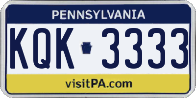 PA license plate KQK3333