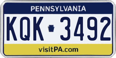 PA license plate KQK3492