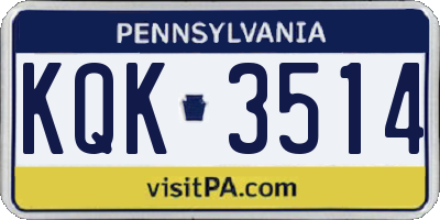 PA license plate KQK3514
