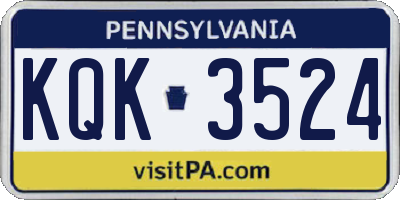 PA license plate KQK3524