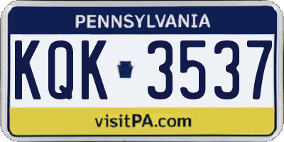 PA license plate KQK3537