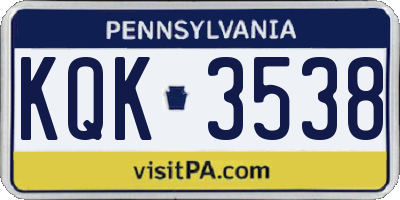 PA license plate KQK3538