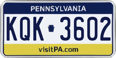 PA license plate KQK3602