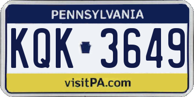 PA license plate KQK3649