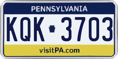 PA license plate KQK3703
