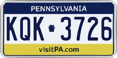 PA license plate KQK3726