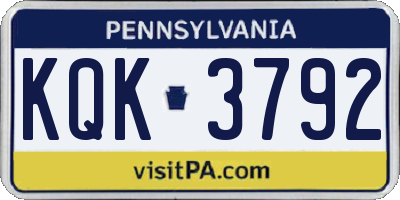 PA license plate KQK3792