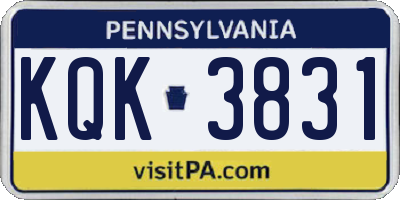PA license plate KQK3831