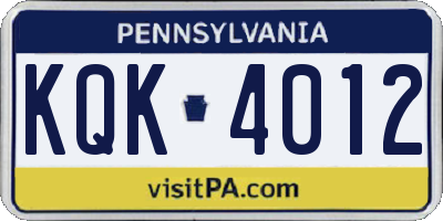 PA license plate KQK4012