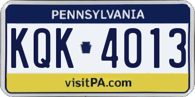 PA license plate KQK4013